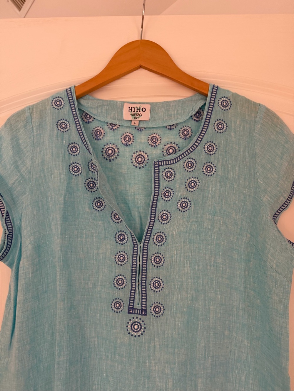 Light Blue Embroidered 100% Linen dress HIHO Tortola Women’s Dress size L